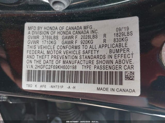 2019 HONDA CIVIC LX 9