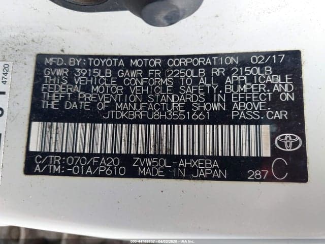 2017 TOYOTA PRIUS TWO 9