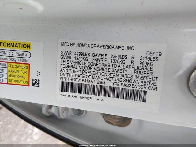 2019 HONDA ACCORD EX 9