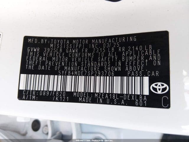 2025 TOYOTA COROLLA LE 9
