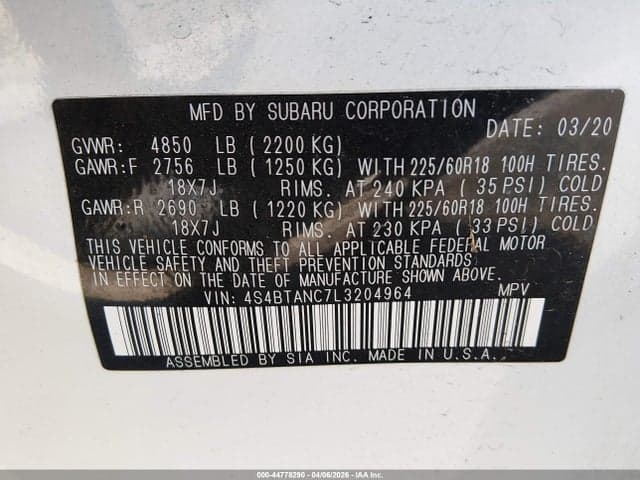 2020 SUBARU OUTBACK LIMITED 9