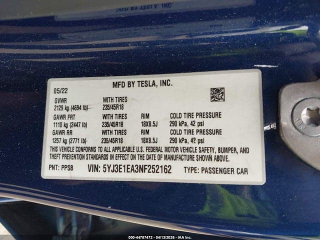 2022 TESLA MODEL 3 REAR-WHEEL DRIVE 9
