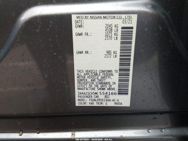2021 NISSAN LEAF SV 40 KWH 9