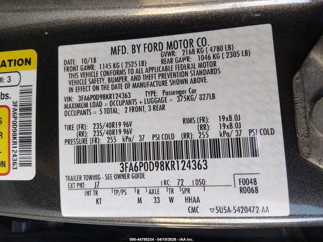 2019 FORD FUSION TITANIUM 9