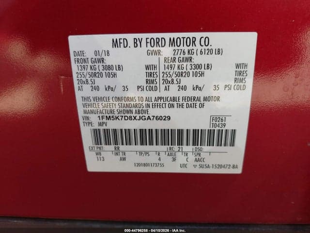 2018 FORD EXPLORER XLT 9