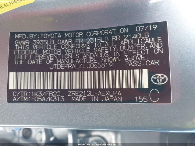 2020 TOYOTA COROLLA LE 9