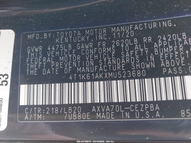 2021 TOYOTA CAMRY XSE 9