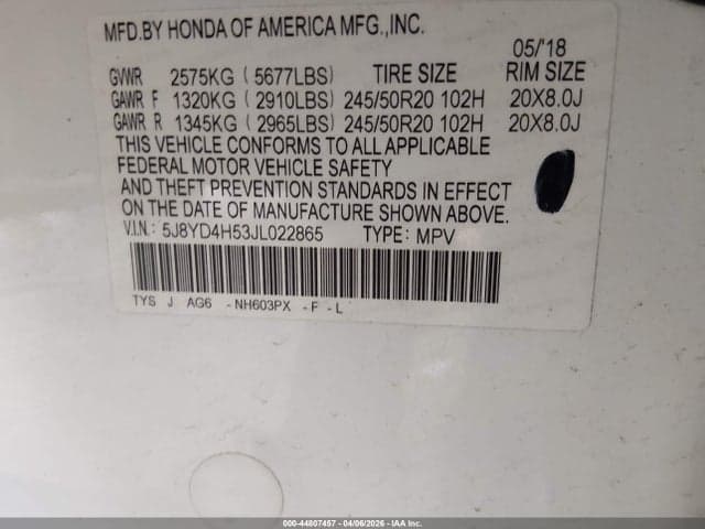 2018 ACURA MDX TECHNOLOGY PACKAGE ACURAWATCH PLUS PKG 9