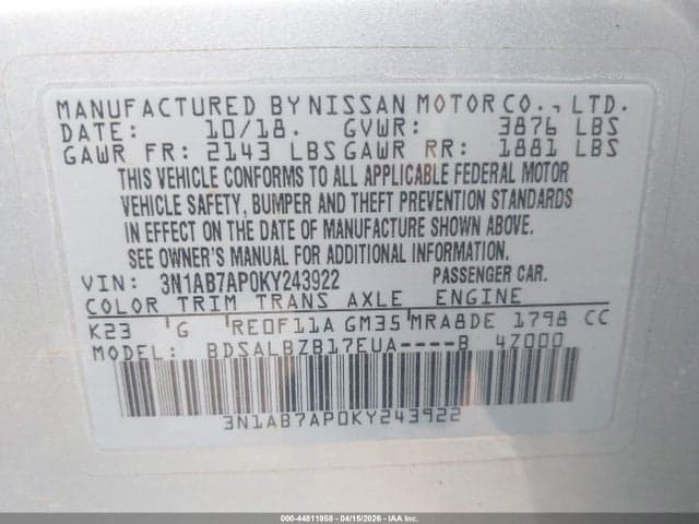 2019 NISSAN SENTRA S 9