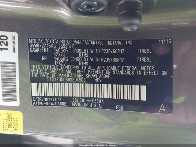 2017 TOYOTA SIENNA XLE 8 PASSENGER 9