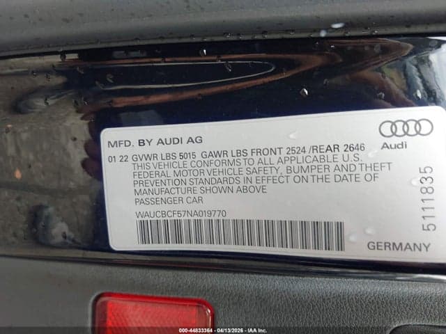 2022 AUDI A5 SPORTBACK PREMIUM PLUS 40 TFSI QUATTRO S TRONIC 9