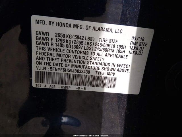 2018 HONDA PILOT EX-L 9