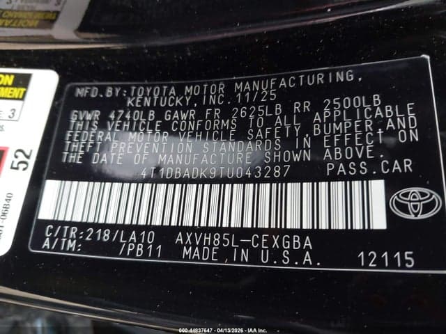 2026 TOYOTA CAMRY XLE 9