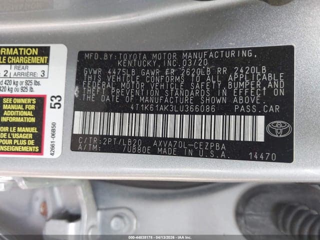 2020 TOYOTA CAMRY XSE 9