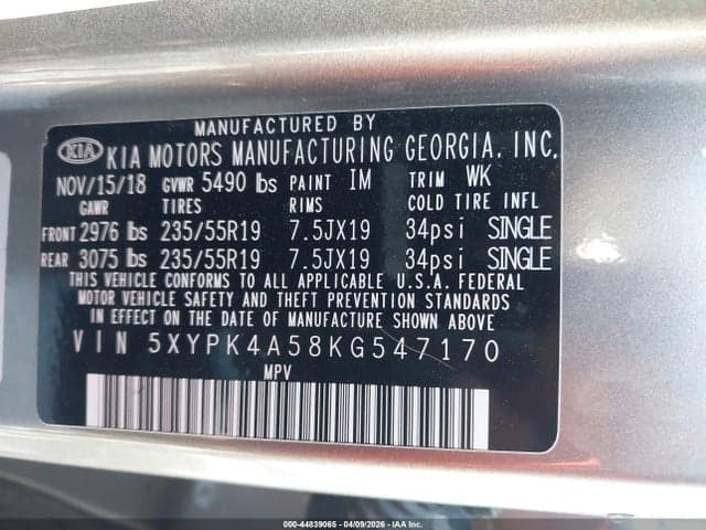 2019 KIA SORENTO 3.3L SXL 9