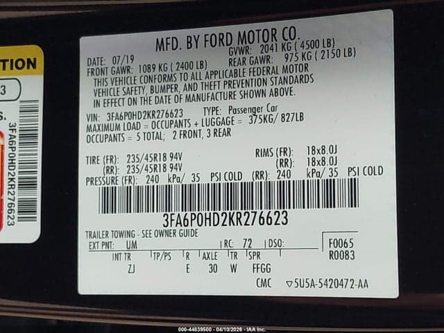 2019 FORD FUSION SE 9
