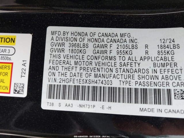 2025 HONDA CIVIC SI BASE W/HIGH PERFORMANCE SUMMER TIRES/ 9