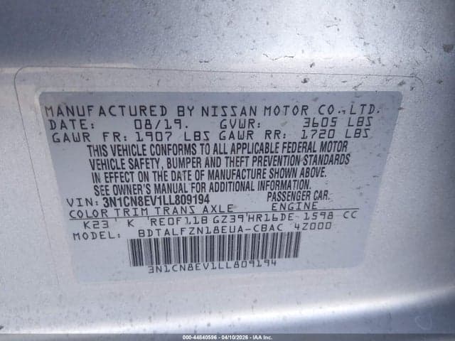 2020 NISSAN VERSA SV XTRONIC CVT 9