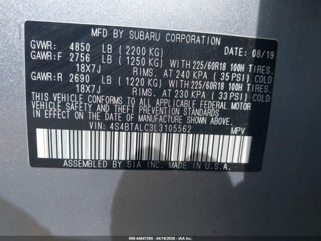 2020 SUBARU OUTBACK LIMITED 9
