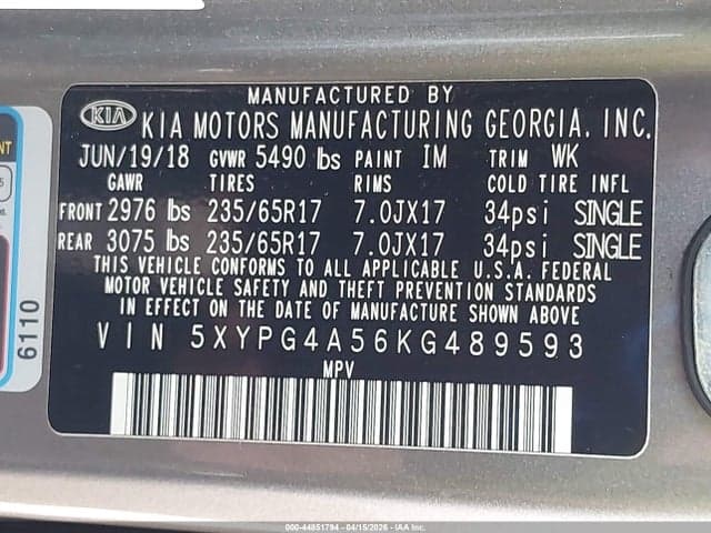 2019 KIA SORENTO 3.3L LX 9