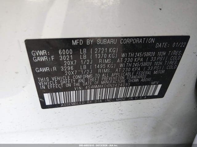 2022 SUBARU ASCENT LIMITED 9