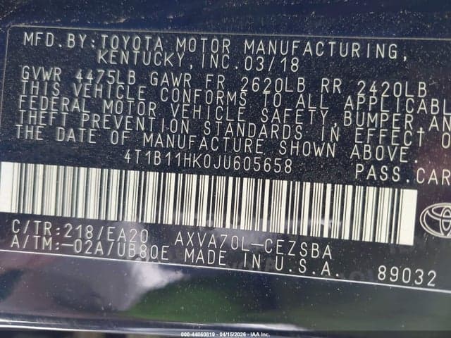 2018 TOYOTA CAMRY SE 9