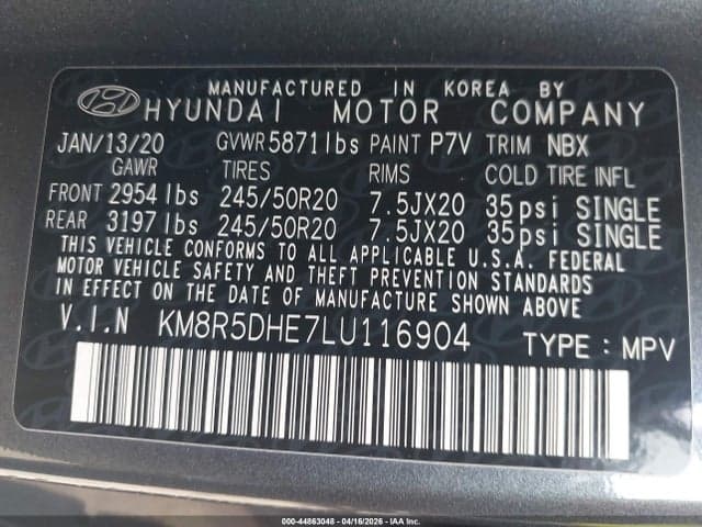 2020 HYUNDAI PALISADE LIMITED 9