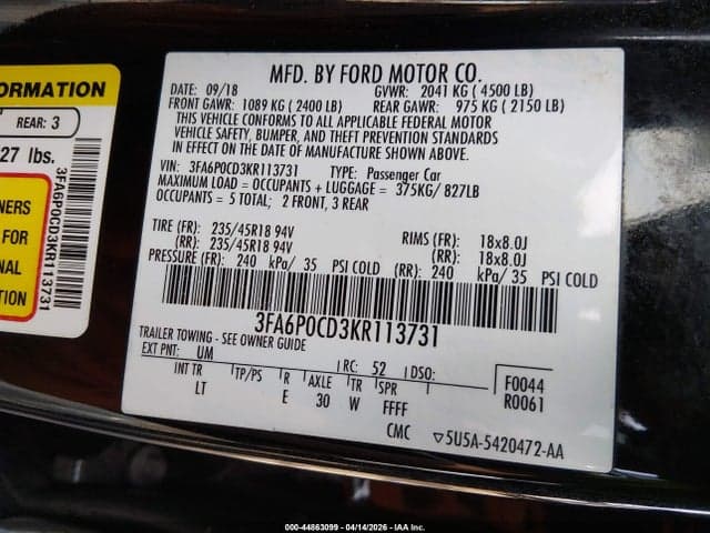 2019 FORD FUSION SEL 9
