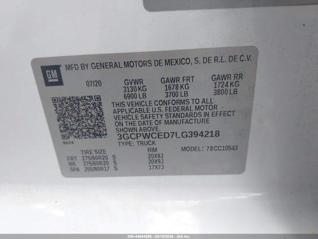 2020 CHEVROLET SILVERADO 1500 2WD SHORT BED LT 9