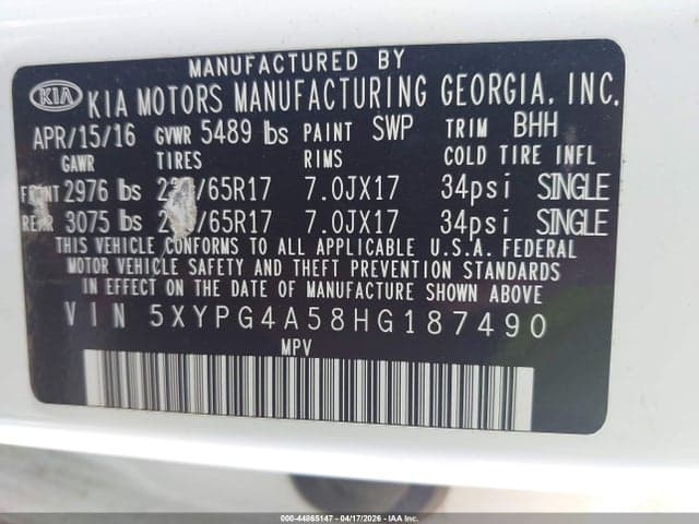2017 KIA SORENTO 3.3L LX 9