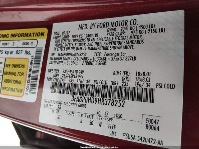 2017 FORD FUSION SE 9
