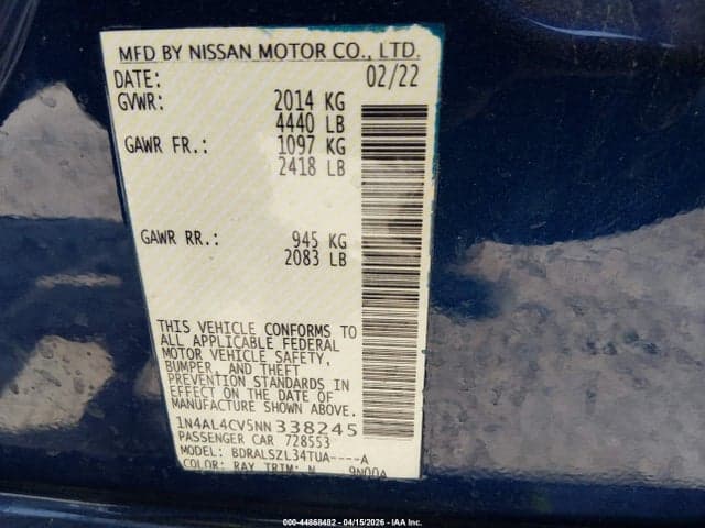2022 NISSAN ALTIMA SR VC-TURBO FWD 9