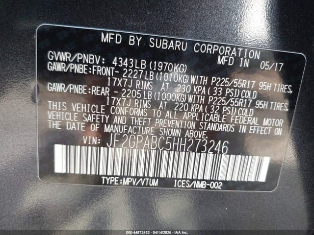 2017 SUBARU CROSSTREK 2.0I PREMIUM 9