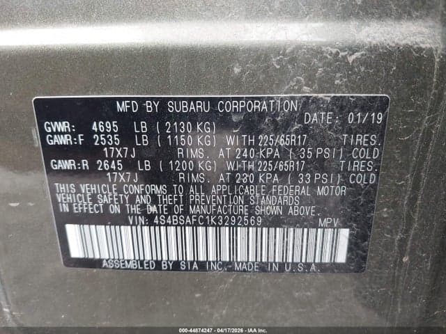 2019 SUBARU OUTBACK 2.5I PREMIUM 9