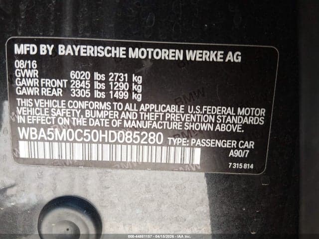 2017 BMW 550I GRAN TURISMO XDRIVE 9