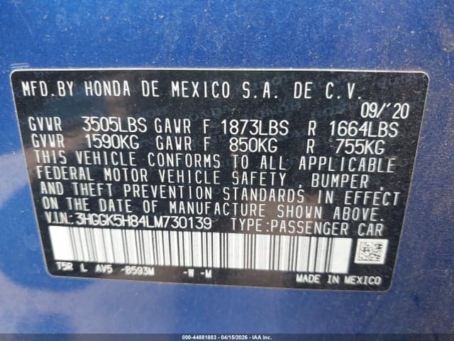 2020 HONDA FIT EX 9