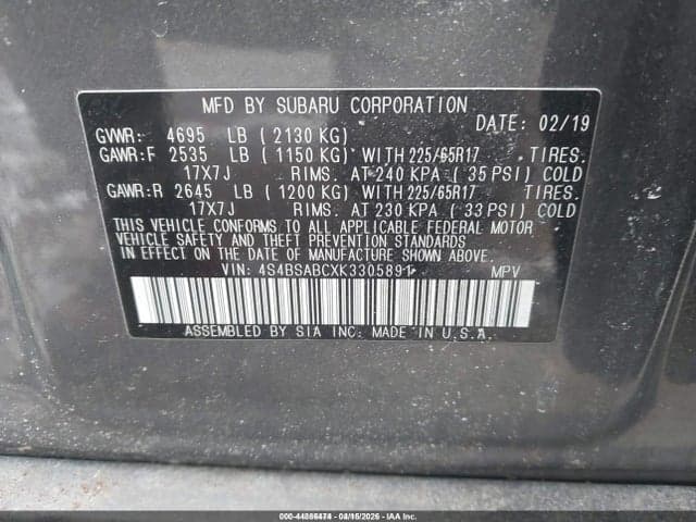 2019 SUBARU OUTBACK 2.5I 9