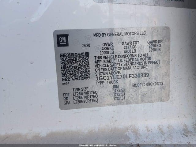 2020 CHEVROLET SILVERADO 2500HD 4WD STANDARD BED WT 9