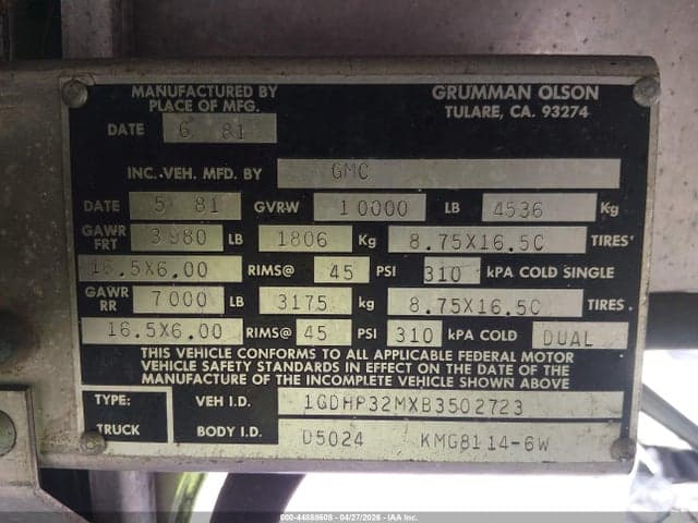 1981 GMC FORWARD CONTROL CHASSIS P3500 8