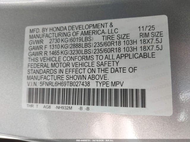 2026 HONDA ODYSSEY EX-L 9