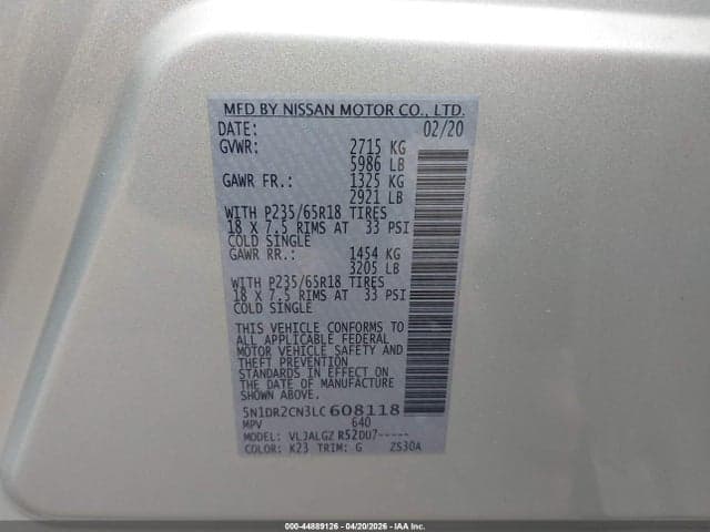 2020 NISSAN PATHFINDER SL 2WD 9