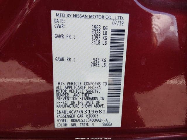2019 NISSAN ALTIMA 2.5 SR 9