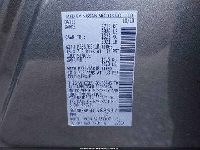 2020 NISSAN PATHFINDER S 4WD 9