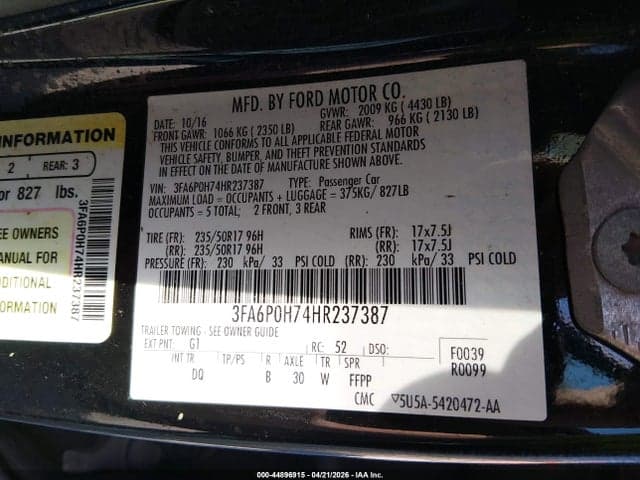 2017 FORD FUSION SE 9