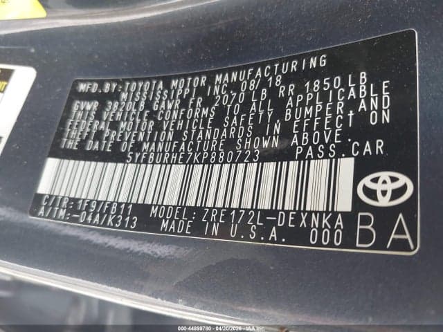 2019 TOYOTA COROLLA LE 9