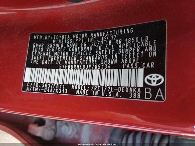 2018 TOYOTA COROLLA LE 9