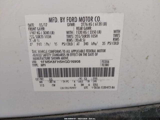 2017 FORD EXPLORER LIMITED 9