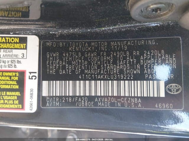 2020 TOYOTA CAMRY LE 9