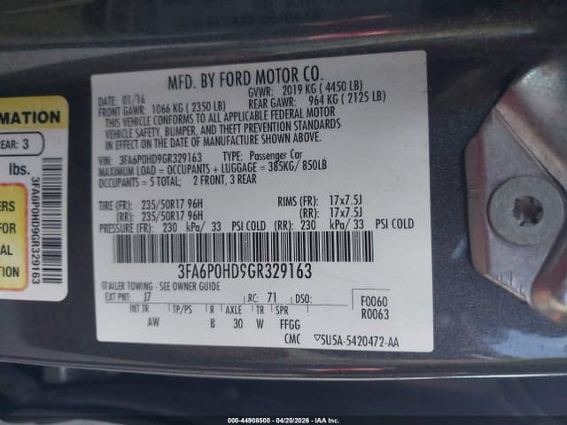 2016 FORD FUSION SE 9