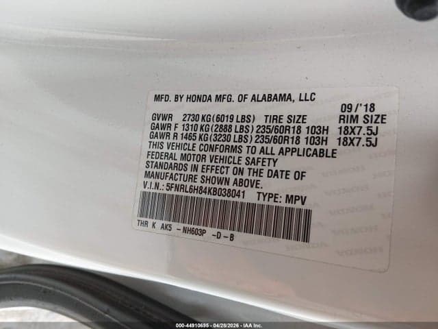 2019 HONDA ODYSSEY TOURING 9